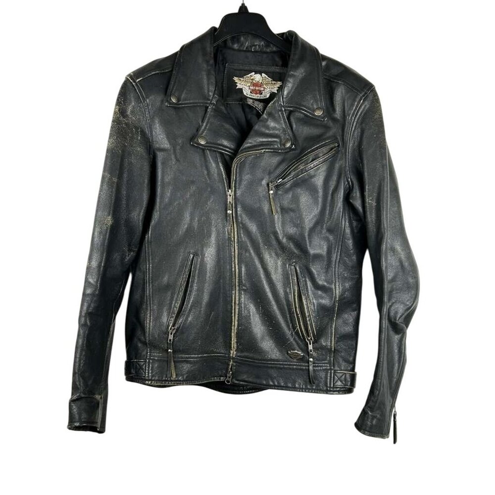 Vintage Harley-Davidson Men's Large Tall Black Motorcycle Leather Heavy Jacket